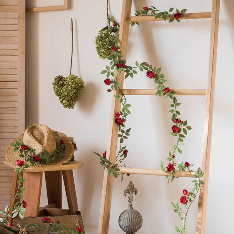 Artificial Angus Rose and Small Rose Vine Garland, 57 Inch Silk-Like Fabric, Wedding Arch and Wall Decor