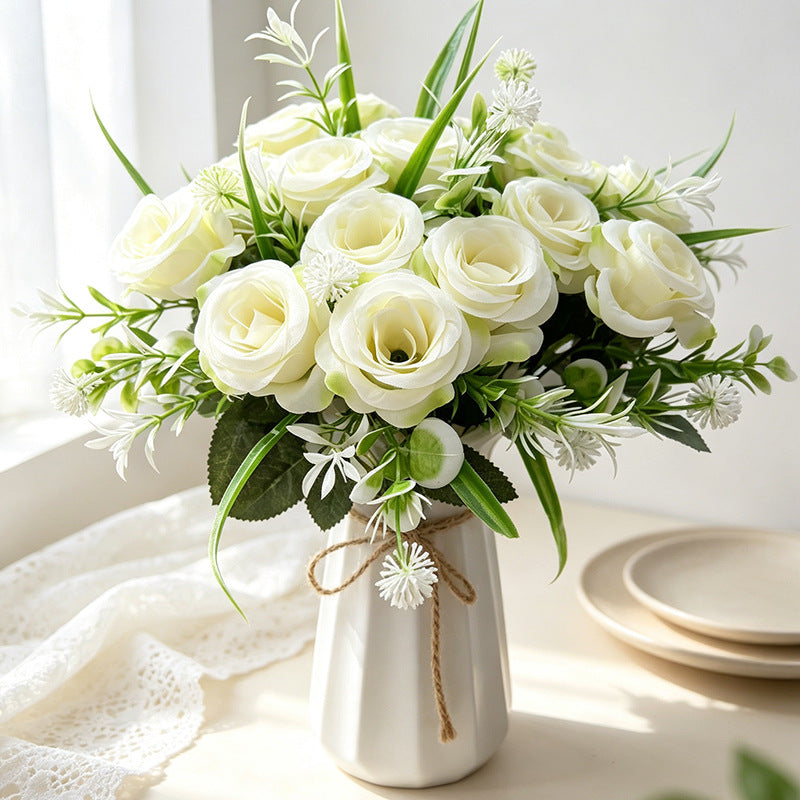 18-Bloom Rose Bush, Modern Bouquet with Rolled Petals, 16" Long, Perfect for Weddings, Home Decor, and Events