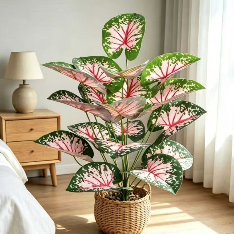 Pink Caladium Artificial Plant, 12" Bush, Indoor/Outdoor Decor for Home, Wedding, Events, Commercial Spaces