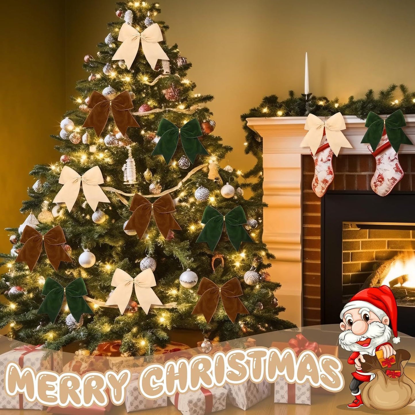 Christmas Velvet Bow Ornaments Set - 12 Pcs 5.91" DIY Decor for Christmas Tree, Wreath & Holiday Arrangements