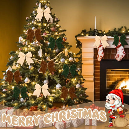 Christmas Velvet Bow Ornaments Set - 12 Pcs 5.91" DIY Decor for Christmas Tree, Wreath & Holiday Arrangements