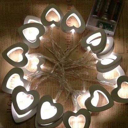 Wooden Heart LED String Lights - 20ft 40 LEDs Valentine's Day Wedding Decor Battery Operated with Steady & Flash Modes