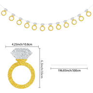 Engagement & Wedding Party Glitter Paper Diamond Ring Banner (16.4ft) - 3-Pack w/ Ribbon & Needle