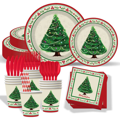 Christmas Party Supplies Set - Disposable Cups, Plates, Napkins for Holiday Party Decor & Dining