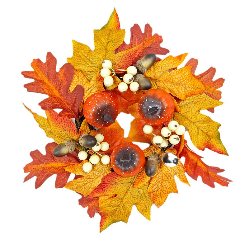 Artificial Maple Leaf Pumpkin Candle Holder Rings 12 Inch Mini Tabletop Wreath Centerpiece 6 Pcs