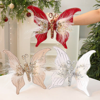 2 Pack Fabric Christmas Butterfly Decorations - DIY Holiday Scene Props