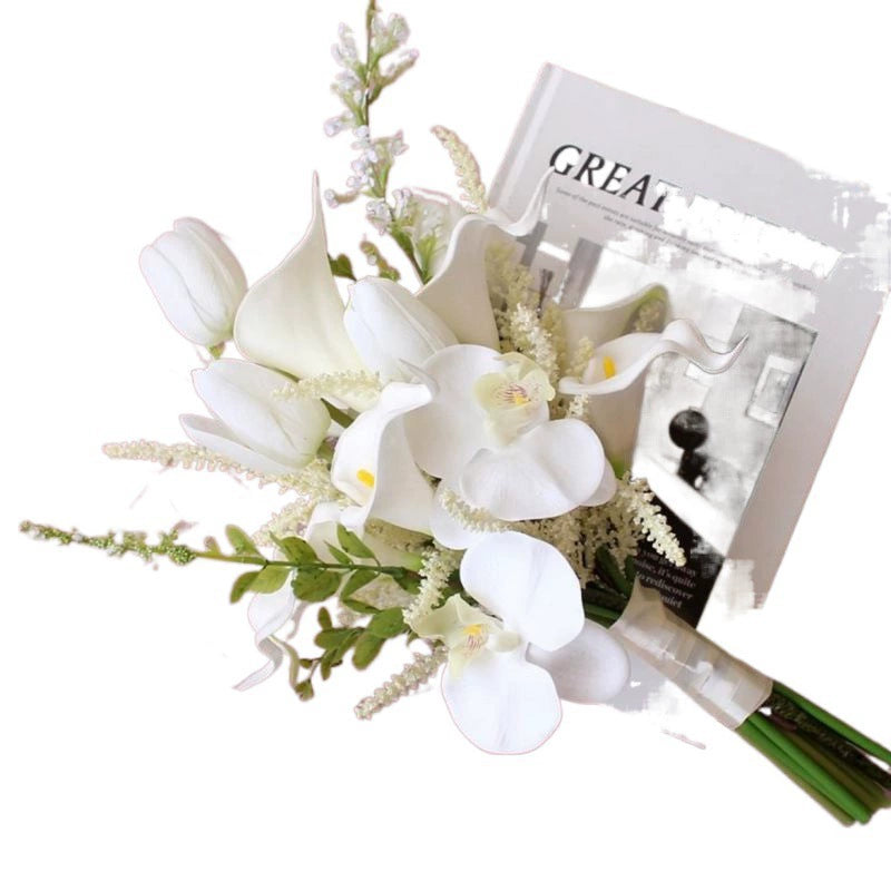 Bulk Tulip Bridal Bouquet 15" Luxury Artificial Flower Hand Tied Flexible Stems Fade Proof for Wedding Ceremony Bridesmaids Whoelsale