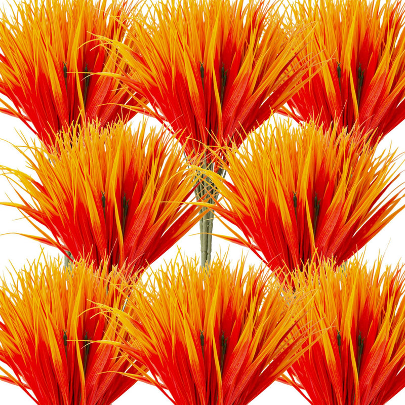 Artificial Spring Grass Bush, 7-Branch Faux Wheat Grass Stems, Pack of 5, Plastic, for Wedding, Outdoor & Home Decor