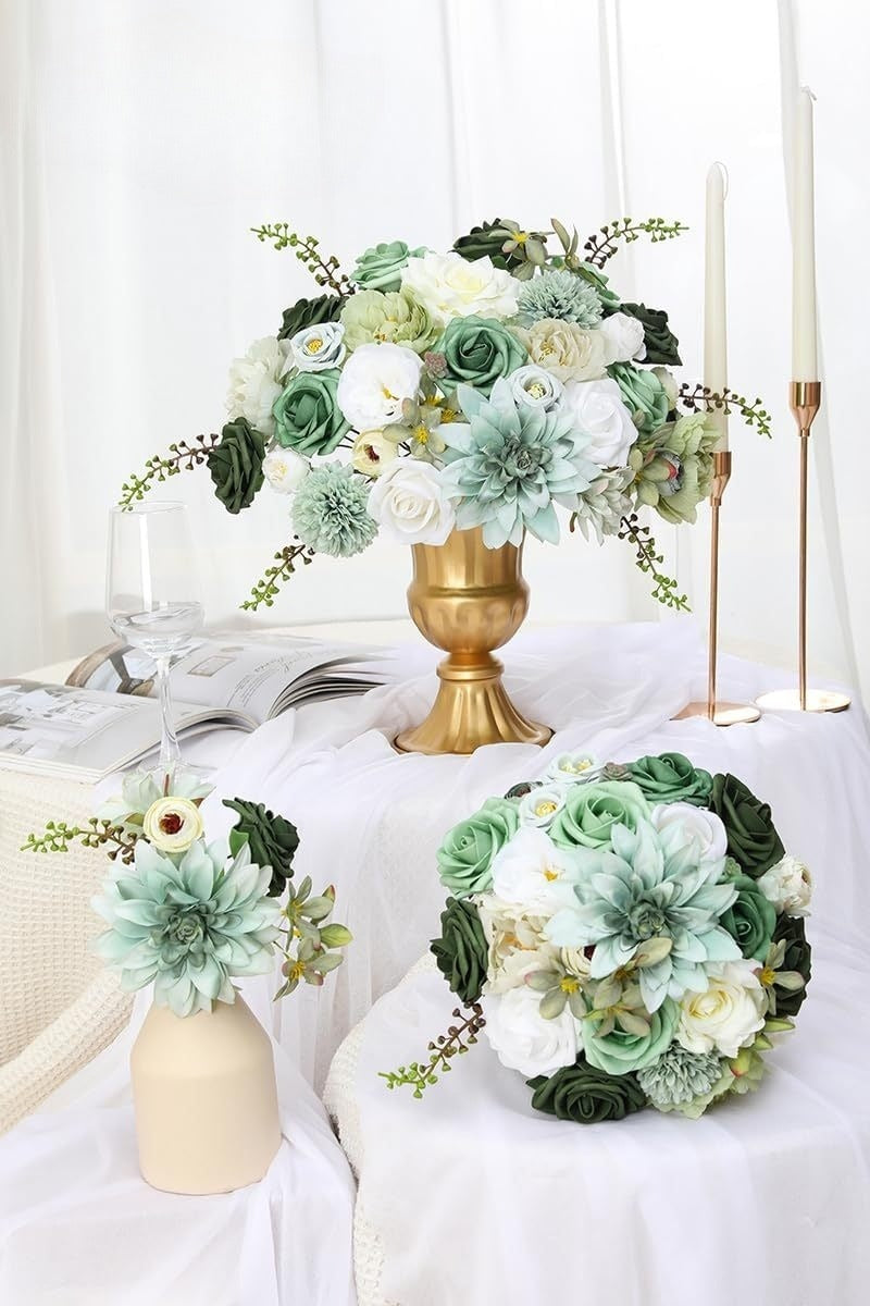 Wedding Backdrop Floral Arrangement Kit Silk Rose Dahlia Combo Adjustable Stems UV Fade Resistant Event Decor