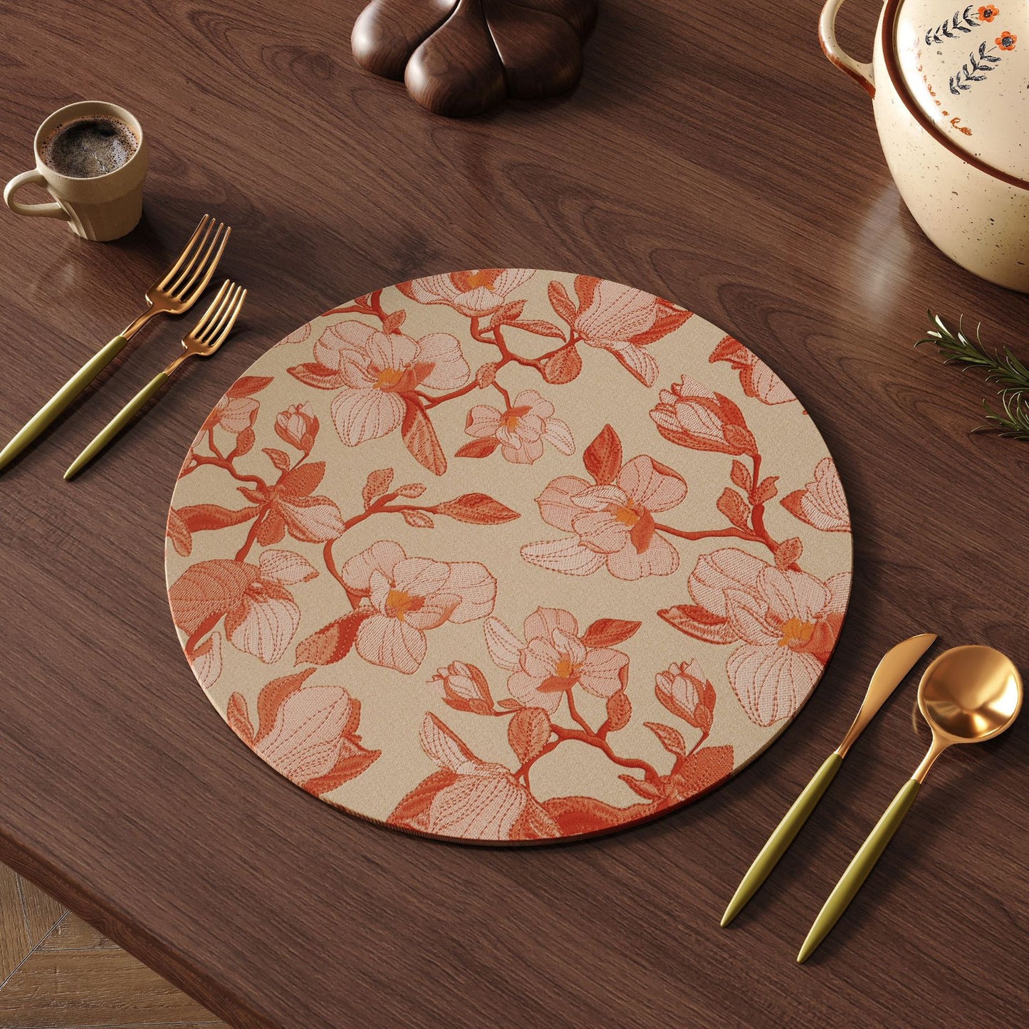 Heat-Resistant Round Placemats (13"x13") - Waterproof Oil-Proof Thickened Chinese Style Table Mats for Dining & Hotel
