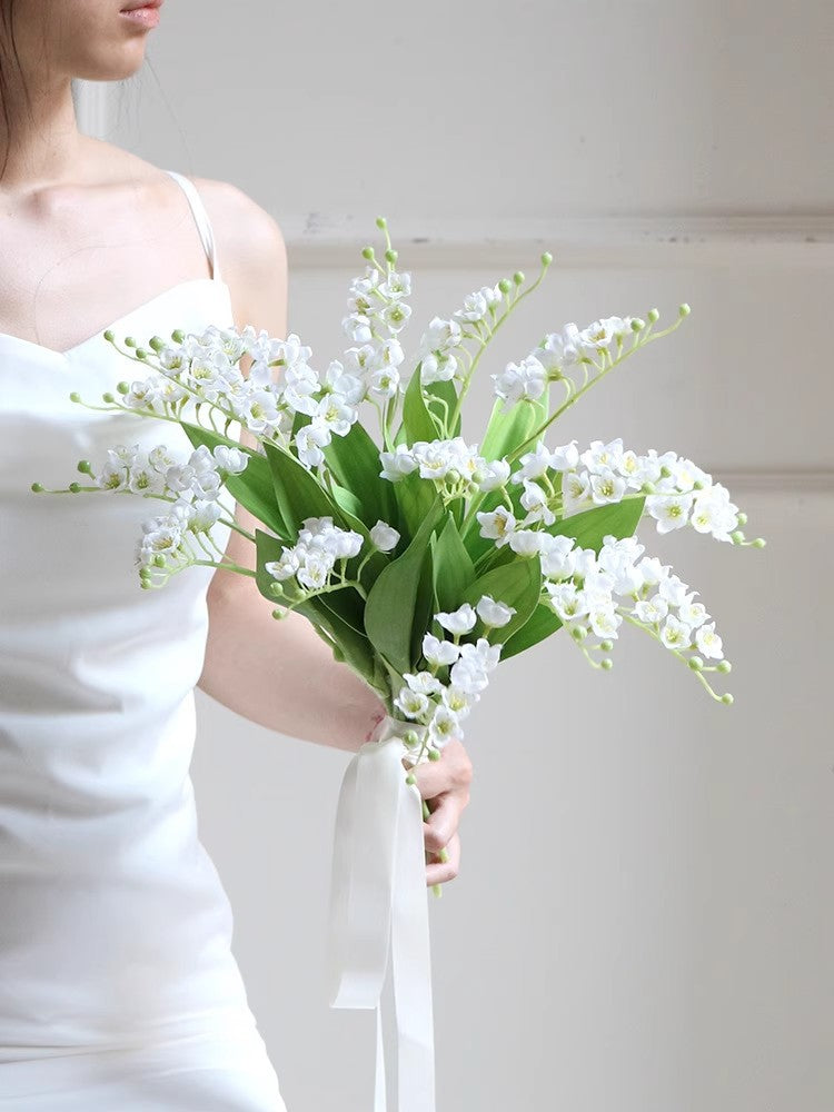Bulk 12PCS Lily of the Valley Bridal Bouquet UV Resistant Silk Flowers for Outdoor Wedding Arch Spring Mothers Day Decor Wholesale