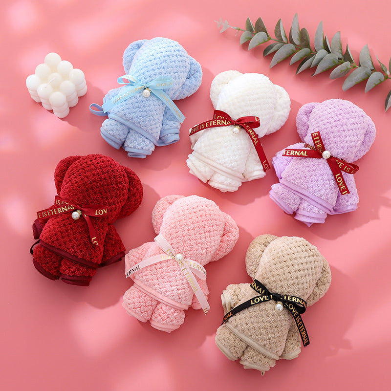 Adorable Teddy Bear Towel - Wedding Favors & Holiday/Birthday Gifts | Soft Waffle Weave