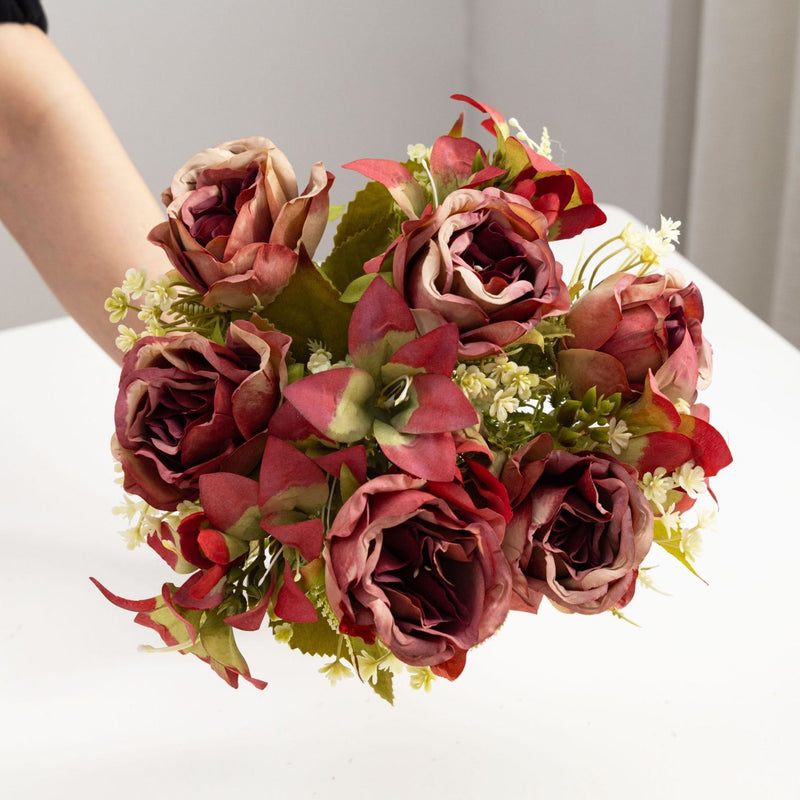 13" Realistic Silk Rose & Lily Bouquet, Perfect for Weddings, Home Decor, and Events