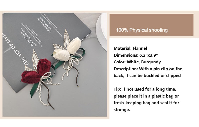 Velvet Tulip Corsage 12 Pcs Bulk Artificial Flowers for Bride Bridesmaid Wedding Party