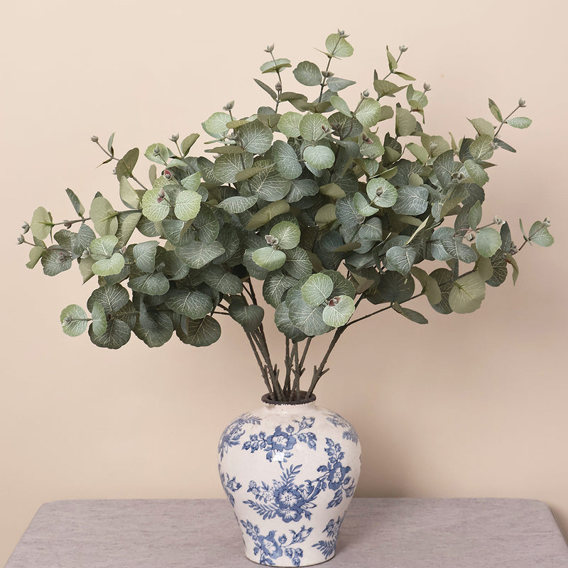 Artificial Eucalyptus Bush, Plastic PE/PVC Money Leaf Greenery, Bendable Stem, for Home, Wedding & Window Displays