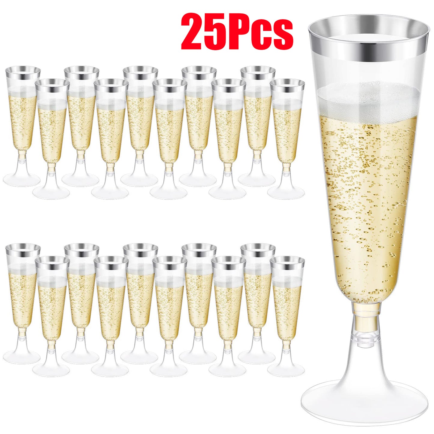 Bulk 25 Pcs Disposable Champagne Cups 2025 Crystal Clear Acrylic Toasting Flutes Non-Slip for Wedding Receptions&NYE Party Decor Wholesale