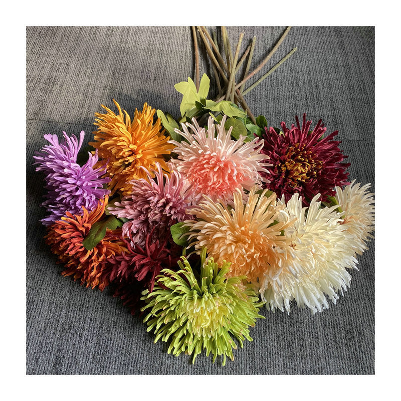 Single Stem Artificial Chrysanthemum, 29" Realistic Silk-Like Fabric Flower for Weddings & Home Decor, Dragon Claw Mum