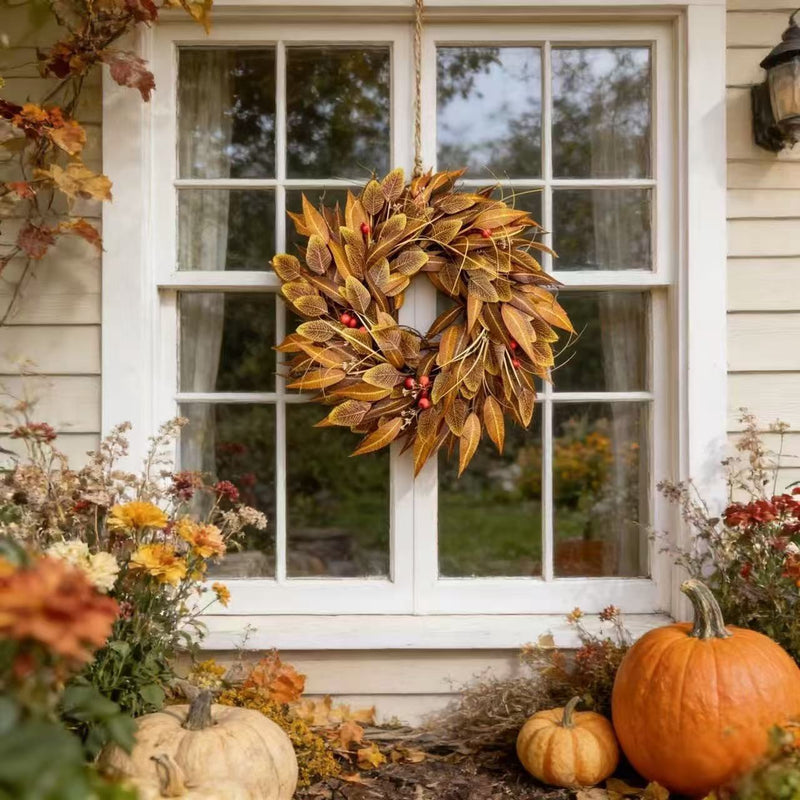 18" Eucalyptus Leaf Garland with Autumn Berries, Indoor/Outdoor Wreath for Fall Decor
