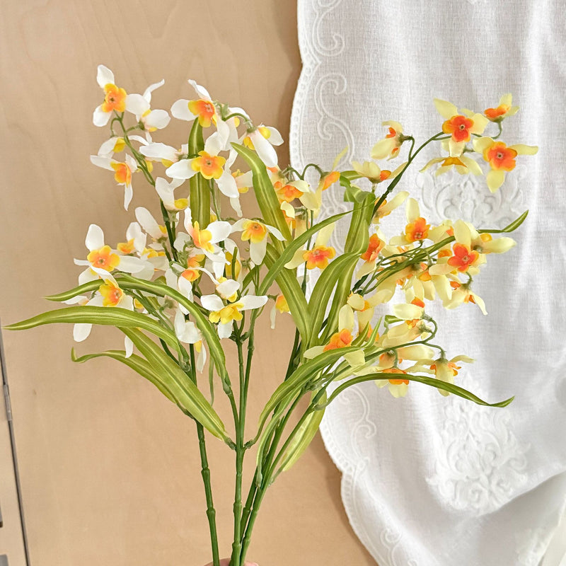 Artificial Orchid Bush, Small Cymbidium, 20" Tall, Silk-Like Fabric, Modern Style, for Wedding, Home, Office Decor