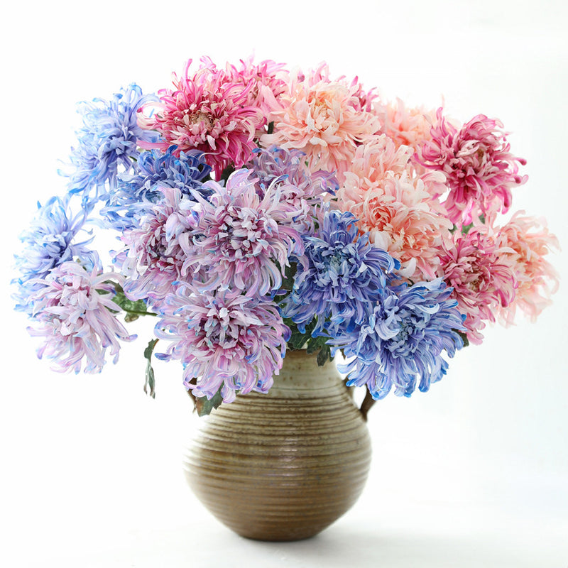 Artificial Peony Chrysanthemum Single Stem, Faux Silk Fabric Flower, Bendable Stem for Home, Holiday & Window Display