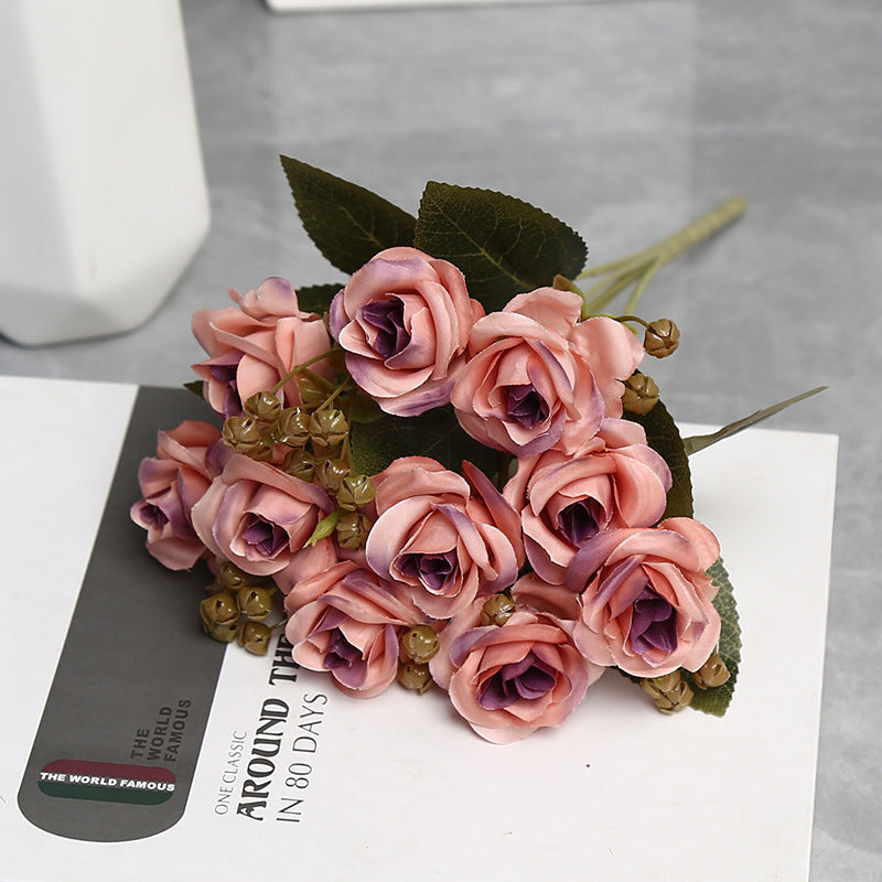 Autumn-Toned Silk Rose Bouquet, 10-Bloom Hand-Tied Bunch, 12" Tall, for Weddings, Home Decor & Floral Arrangements
