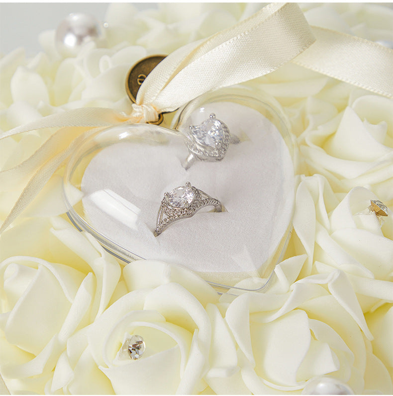 Bulk Double Sided Wedding Ring Pillow with Rose Shockproof Design for Destination Weddings & Vow Renewals Bridal Keepsake Organizer Box Wholesale