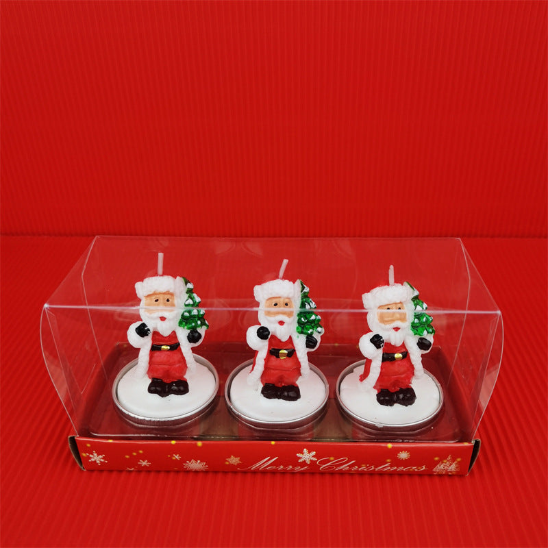 3 Pcs Christmas Candle Set with Santa Claus, Xmas Tree, Pine Cone in Gift Box for Holiday Home Decor