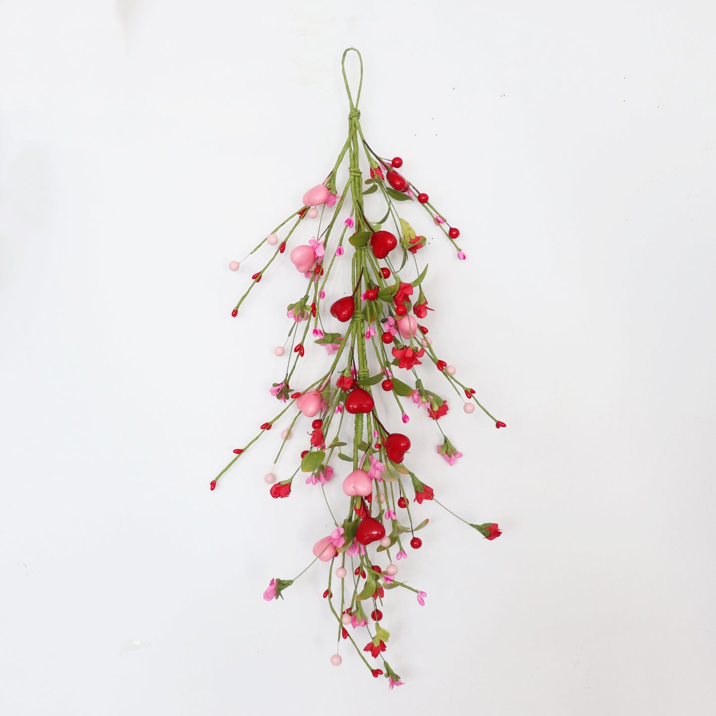 Valentine’s & Mother’s Day Paper Flower Heart Garland - 24 Inch | Handmade Wall Decor with Foam Berries