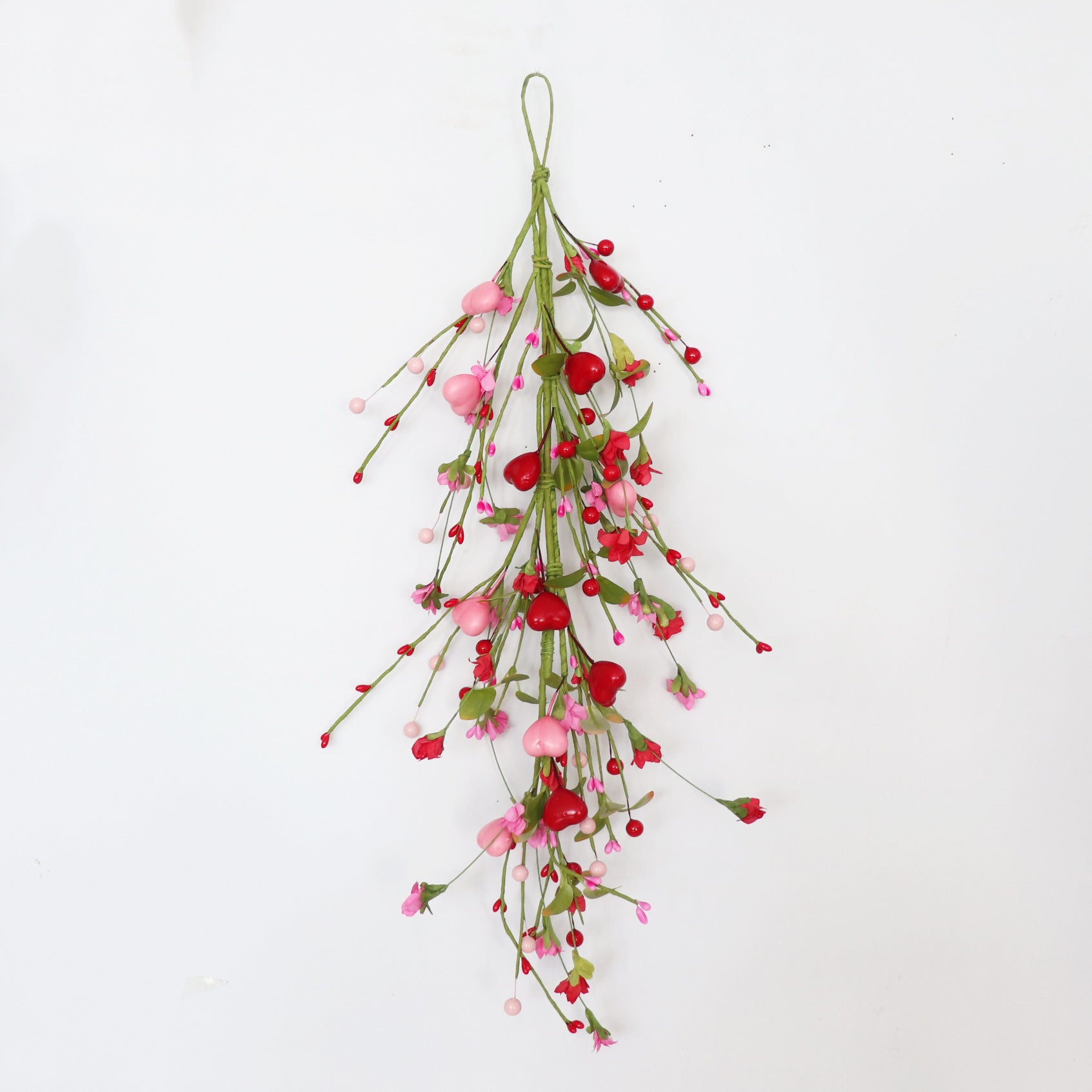 Valentine’s & Mother’s Day Paper Flower Heart Garland - 24 Inch | Handmade Wall Decor with Foam Berries