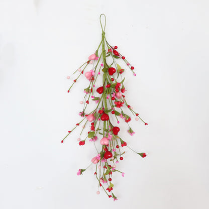 Valentine’s & Mother’s Day Paper Flower Heart Garland - 24 Inch | Handmade Wall Decor with Foam Berries