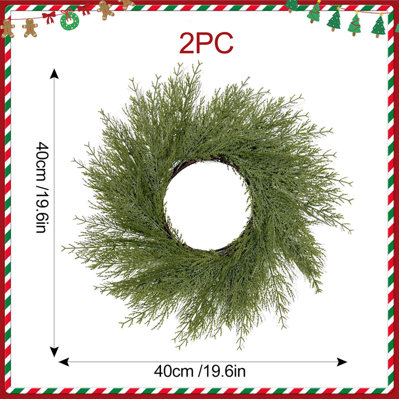 Artificial Christmas Pine Wreath Table Mats, Set of 2 Plastic Evergreen Cypress Centerpiece Rings, Holiday, Home & Wedding Decor