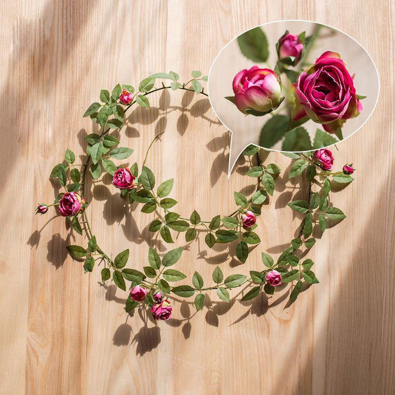Artificial Angus Rose and Small Rose Vine Garland, 57 Inch Silk-Like Fabric, Wedding Arch and Wall Decor