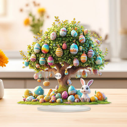 Easter Egg Tree & Bunny Tabletop Decor - 10.04"x9.84" 2D Acrylic Easter Decoration for Living Room Entryway