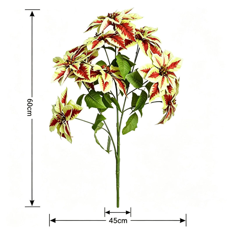 Artificial Poinsettia Bush with 12 Blooms, 18 Inches, Faux Silk and Plastic, Wedding and Home Decor