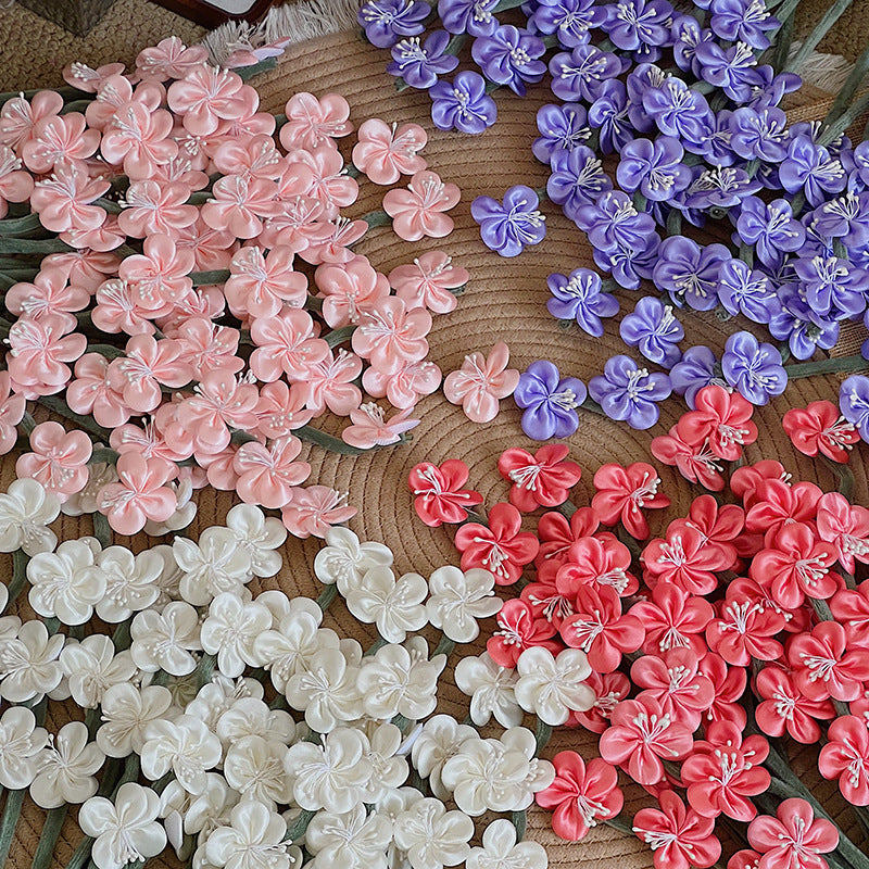 Artificial Silk Plum Blossom Bouquet, 10 Stems with 30 Blooms, 12" Tall, Wedding & Home Decor