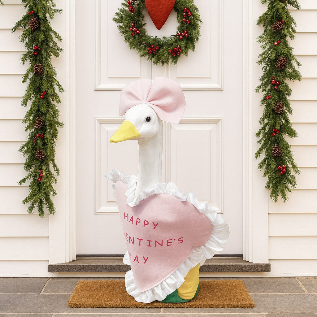 Valentine's Day Porch Goose Outfit - Pink Ruffled Heart | Fits 23-Inch Porch Geese