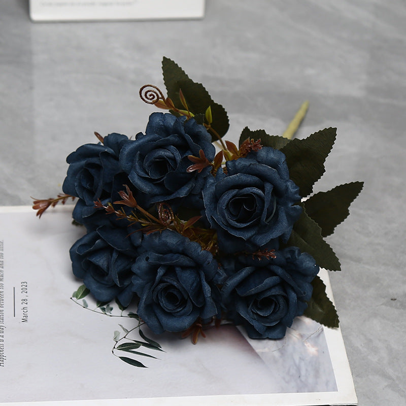 Autumn-Toned Rose Bush, 12" Faux Silk Floral Arrangement with 6 Blooms, Rustic Decor for Weddings & Home