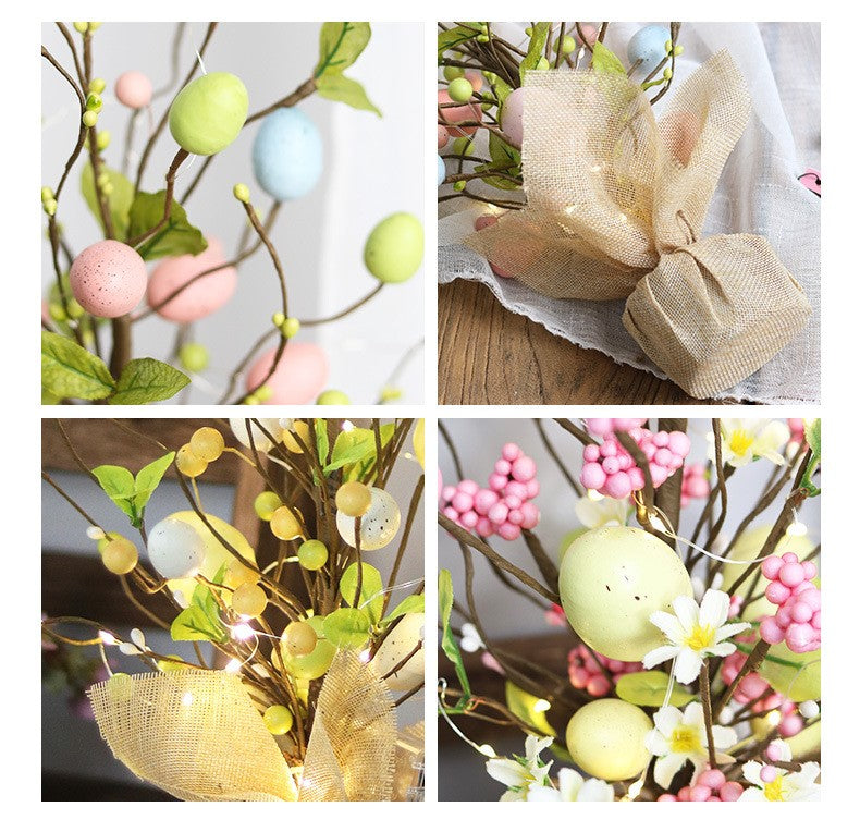 17 Inch Easter Decoration Tree with Eggs, Berries, and Lights – Bulk Artificial Floral Arrangement