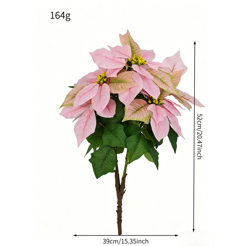 Artificial Poinsettia Christmas Flower Bush, 20" Height, Silk-Like Fabric, Indoor Holiday Decor