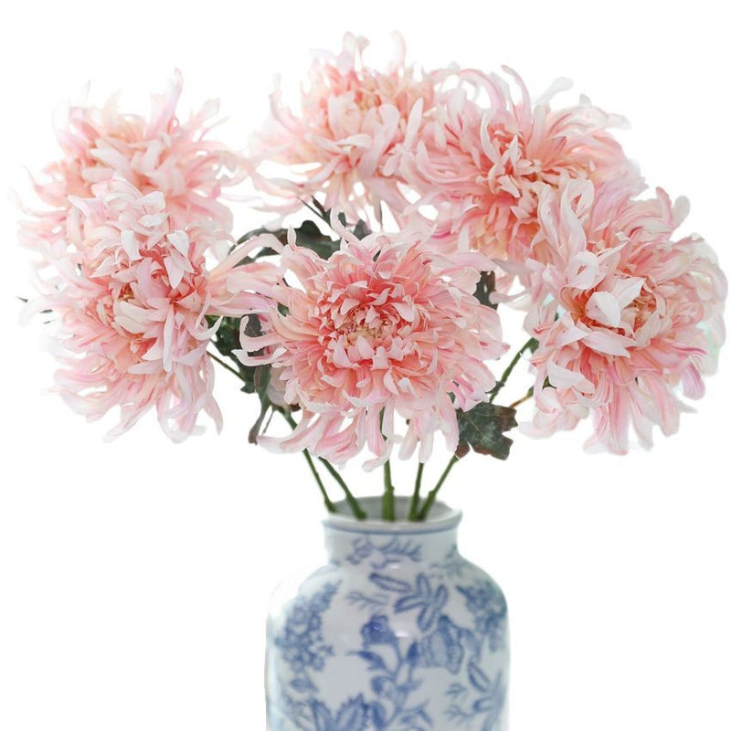 Artificial Peony Chrysanthemum Single Stem, Faux Silk Fabric Flower, Bendable Stem for Home, Holiday & Window Display