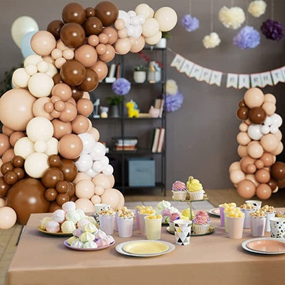 135-Piece Double-Layer Latex Balloon Garland Kit – Blush Coffee Brown & Chocolate Metallic Neutral Party Decor