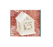 2.7 Inch Christmas Log Cabin with Elk Ornaments Bulk Artificial Holiday Decoration