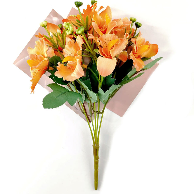 Artificial Cattleya Orchid Bush with 10 Blooms, Silk-Like Fabric, 12" Tall, for Weddings, Home Decor, and Table Arrangements