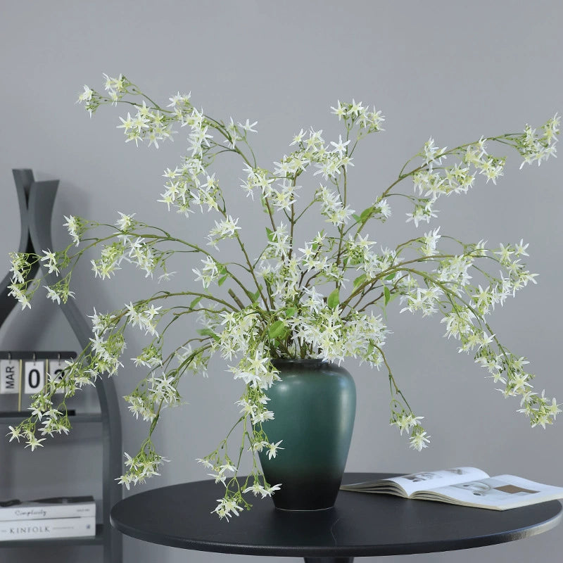 49.2 Inch Artificial Water Jasmine Flowers, Realistic Petals & Green Leaves, for Home Decor, Wedding, Garden, Party Decoration