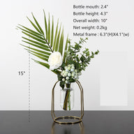 Bulk 1pc Gold Glass Vase With Metal Frame Geometric Hydroponics Vase for Centerpieces Wedding Office Living Room Decor Wholesale