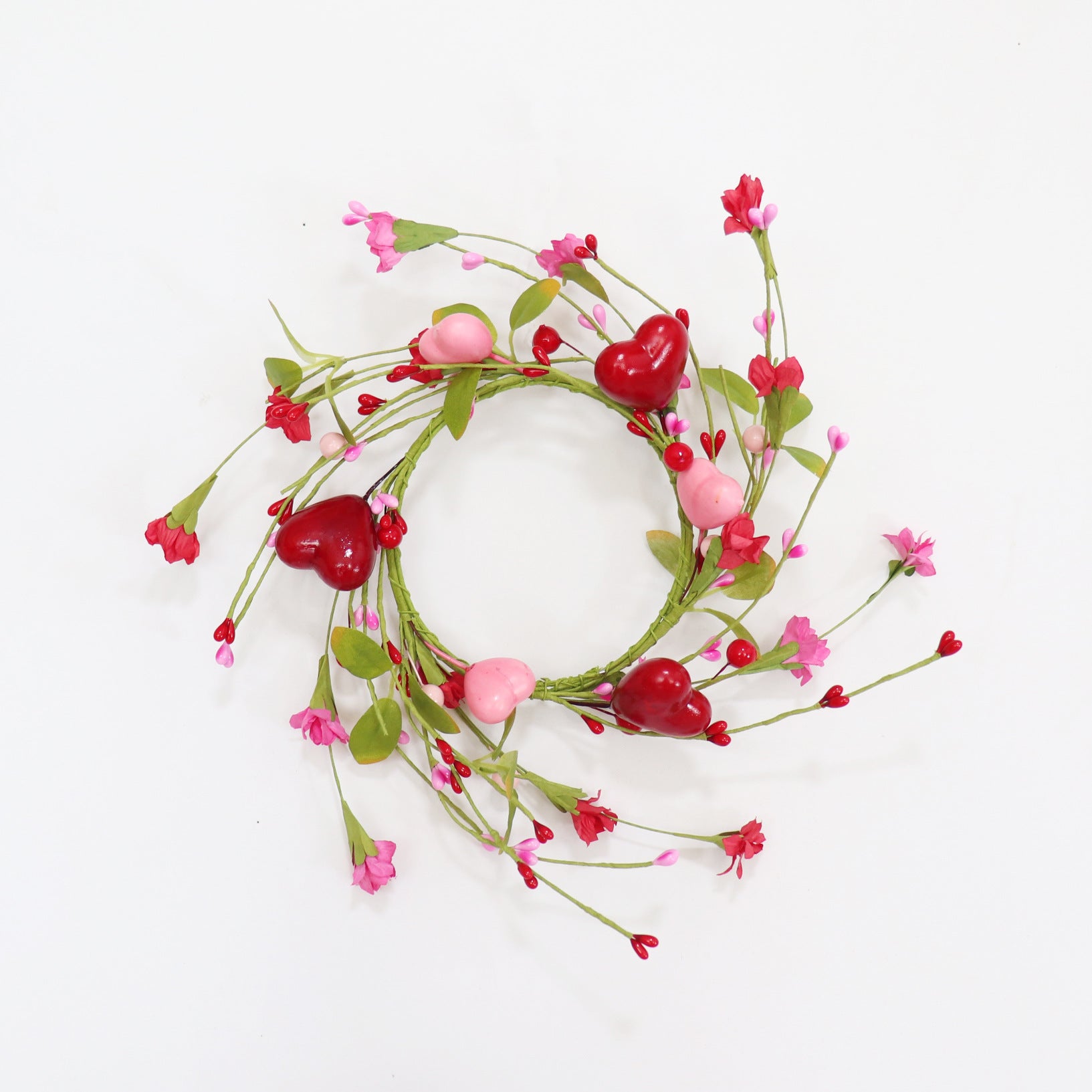 Valentine's Day Candle Ring - 4 Inch Pink Red Heart & Berry | Table Centerpiece Decor