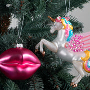 Bulk Christmas Ornaments 12 Pcs Glass Glitter Lips Unicorn Hanging Decorations with String Holiday Decor