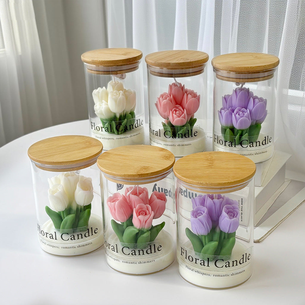 Valentine's Day Tulip Floral Aromatherapy Candle - Ins Vibe Gift Glass Jar Candle