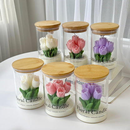 Valentine's Day Tulip Floral Aromatherapy Candle - Ins Vibe Gift Glass Jar Candle