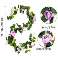 70.8" Wedding Decor Garland - Faux Eucalyptus & Blue Peony Vines for Wedding Decorations